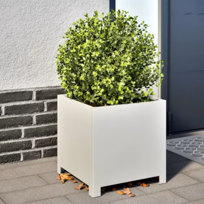 Aia taimekast põhjaga, valge teras, 40 x 40 x 40 cm