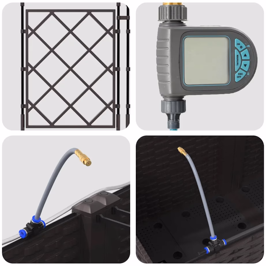 Pruun terasest aiamoodulistutuskast võrega ja kastmissüsteemiga, 3 tk, 80 x 80 x 142 cm – 8