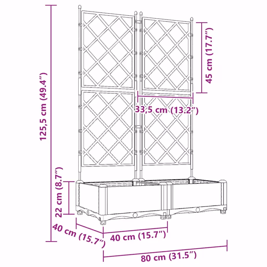 Pruun terasest istutuskast trellisega, 2 tk, 80 x 40 x 125,5 cm – 9