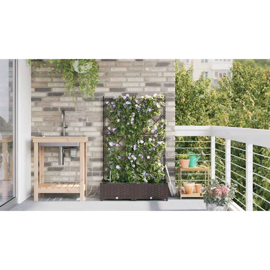 Terasest istutuskast trellise ja kastmissüsteemiga, 2 tk, pruun, 80 x 40 x 126 cm – 4