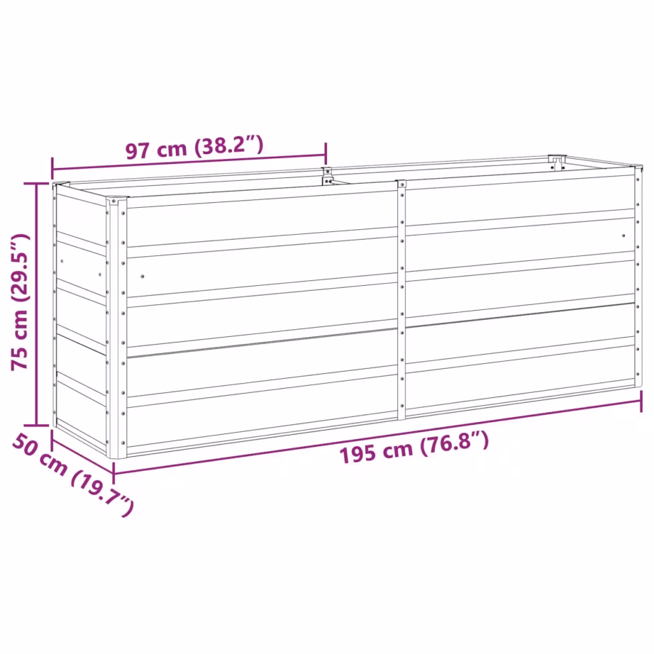 Aia ja terrassi taimekast kuumtsingitud terasest, beež, 195 x 50 x 77 cm – 7