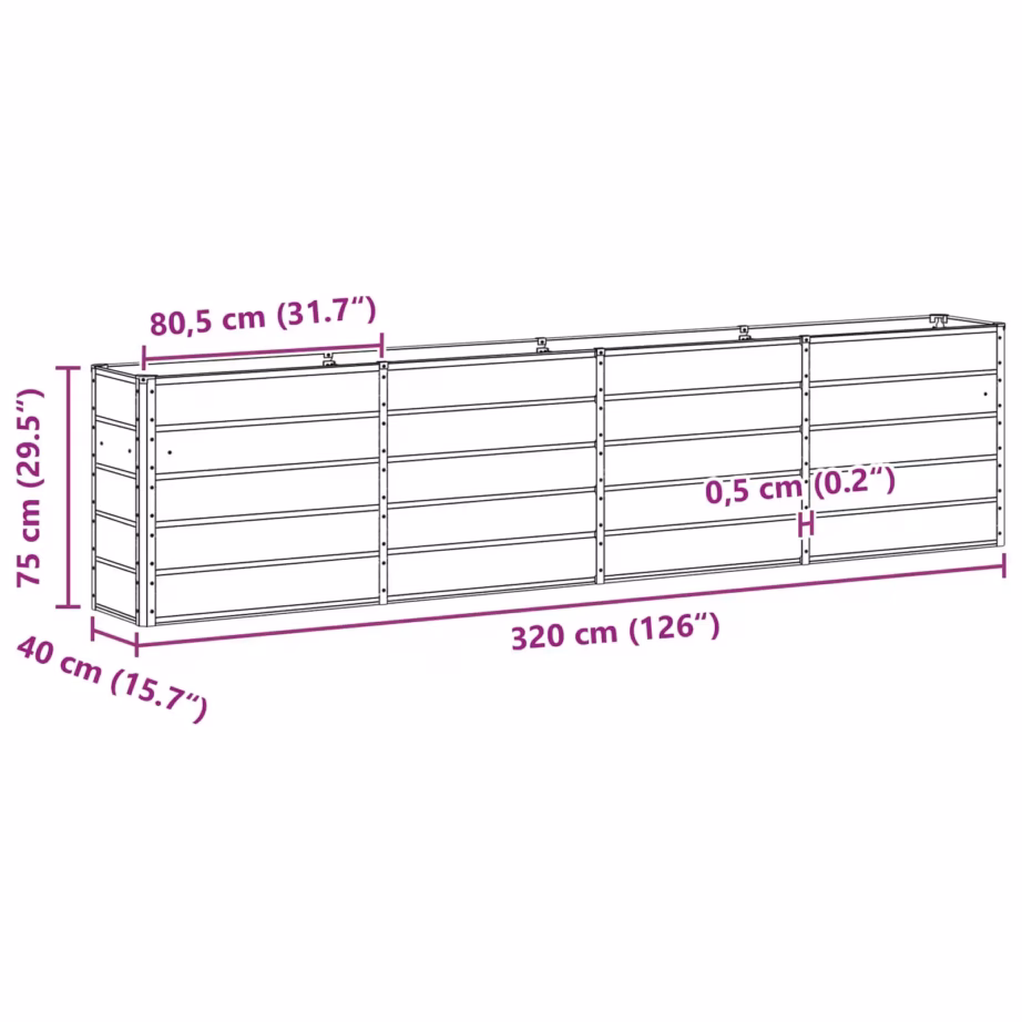 Antratsiitne terasest taimekast, 320 x 40 x 75 cm – 7