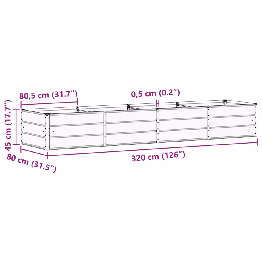Terasest taimekast, antratsiit, 320 x 80 x 45 cm – 7