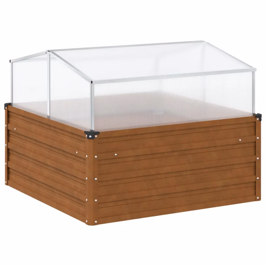 Ilmastikukindel terasest taimekast kasvuhoonega, pruun, 100 x 100 x 77/67 cm – 2