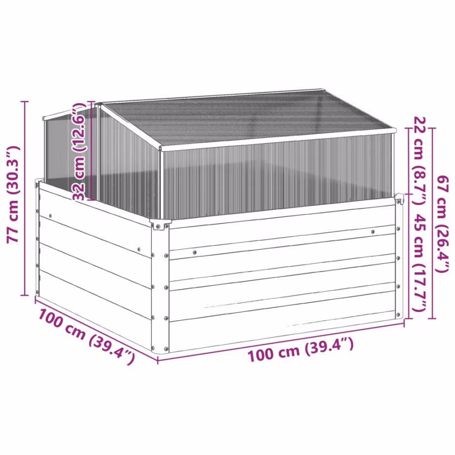 Ilmastikukindel terasest taimekast kasvuhoonega, pruun, 100 x 100 x 77/67 cm – 11