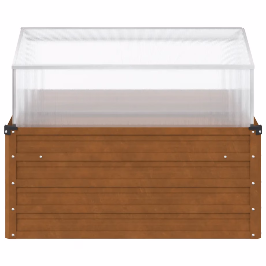 Ilmastikukindel terasest taimekast kasvuhoonega, pruun, 100 x 100 x 77/67 cm – 4