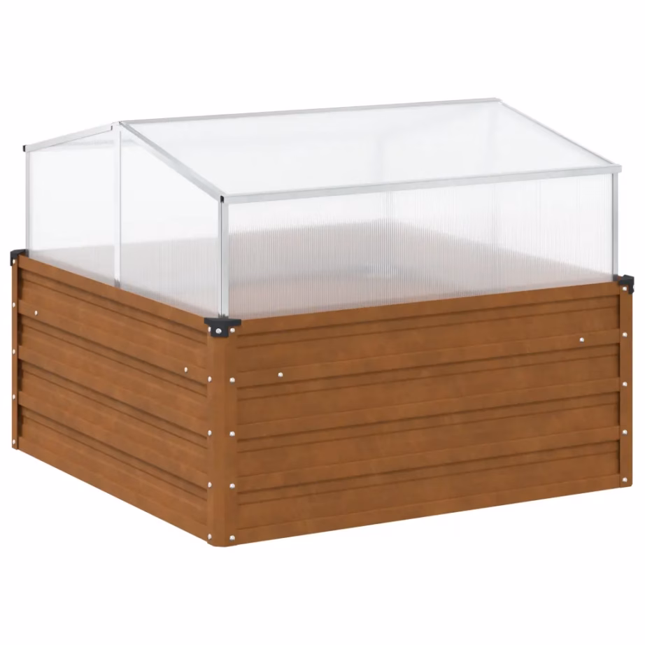 Ilmastikukindel terasest taimekast kasvuhoonega, pruun, 100 x 100 x 77/67 cm – 6