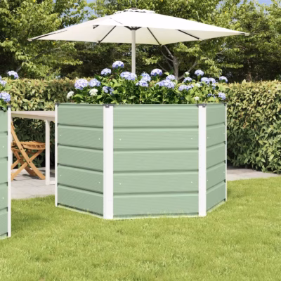 Kuusnurkne terasest taimekast, pastellroheline, 129 x 129 x 75 cm