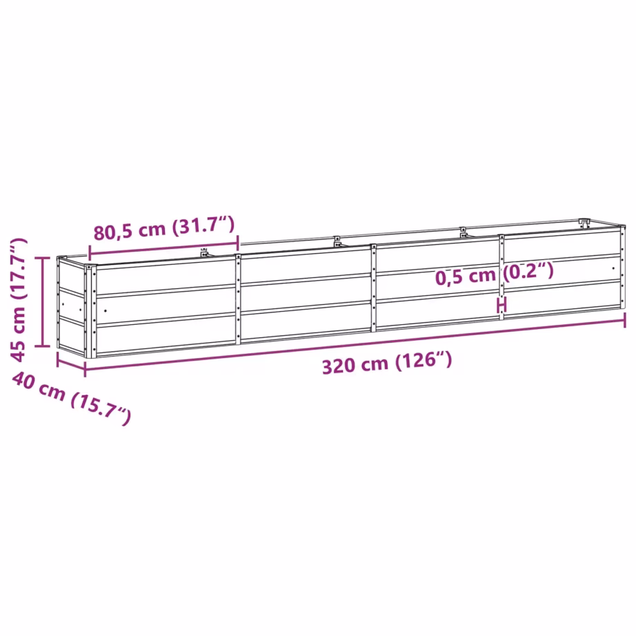 Terasest taimekast, valge, 320 x 40 x 45 cm – 7