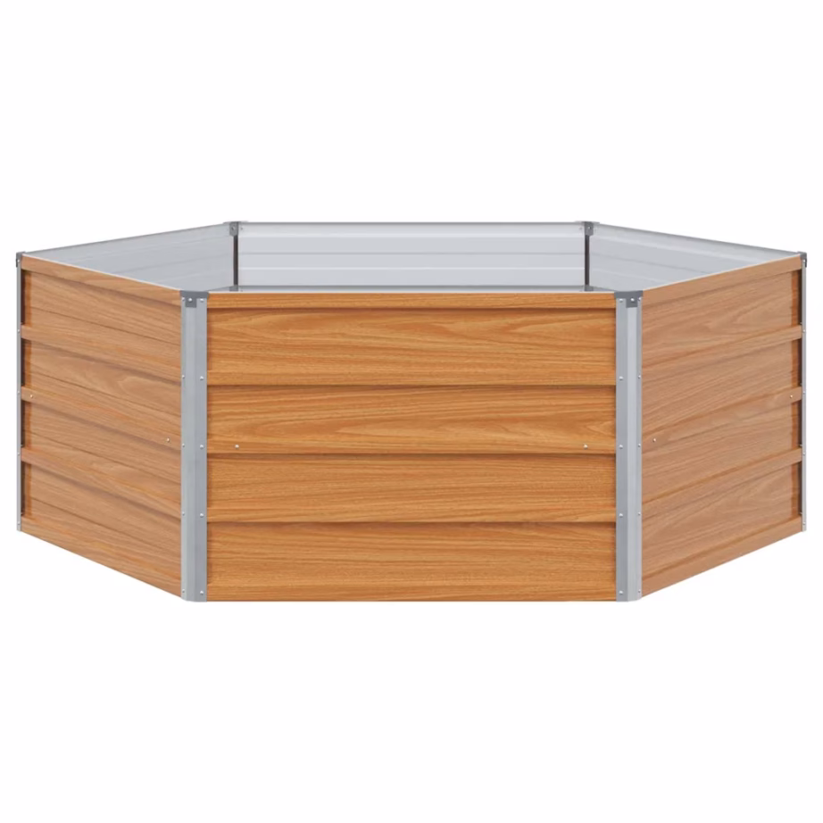 Kuusnurkne tõstetud aiapeenar puidu välimusega tsingitud terasest, 129 x 129 x 45 cm – 5