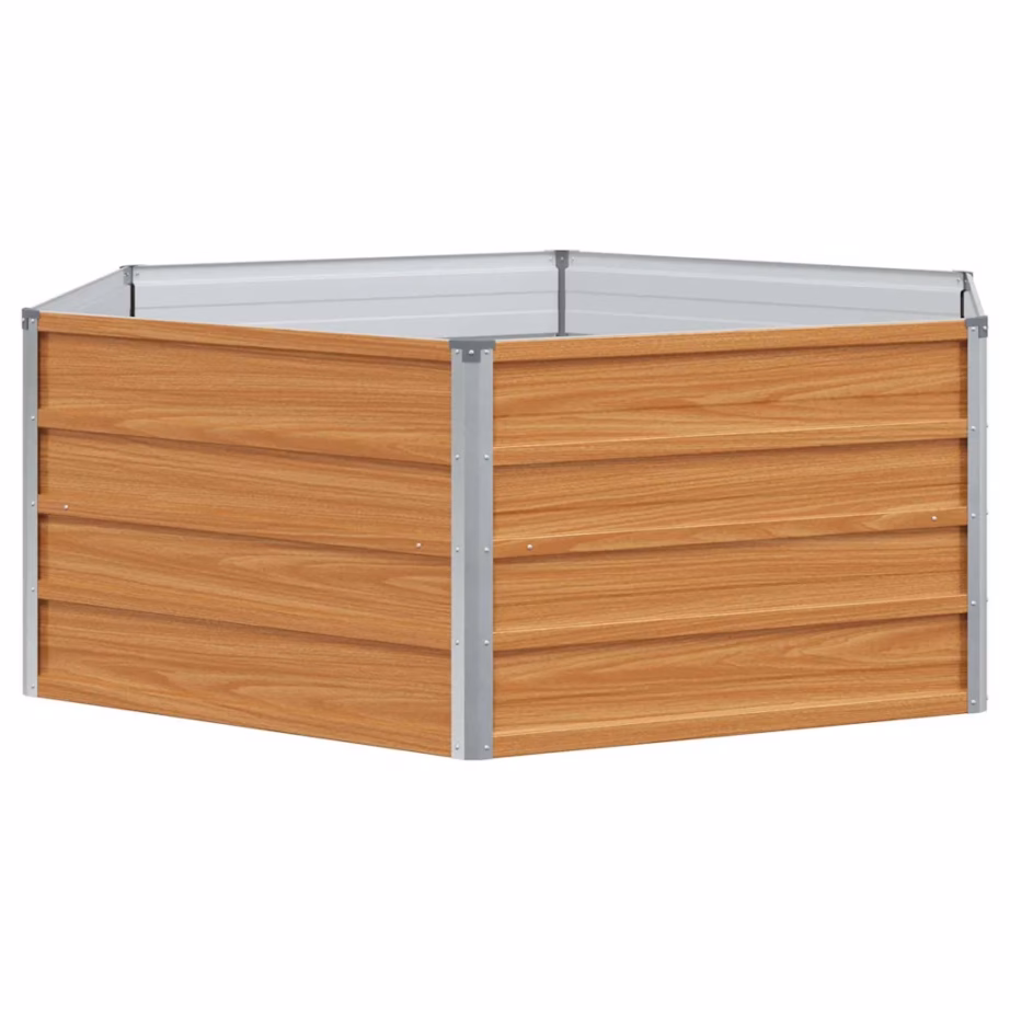 Kuusnurkne tõstetud aiapeenar puidu välimusega tsingitud terasest, 129 x 129 x 45 cm – 7