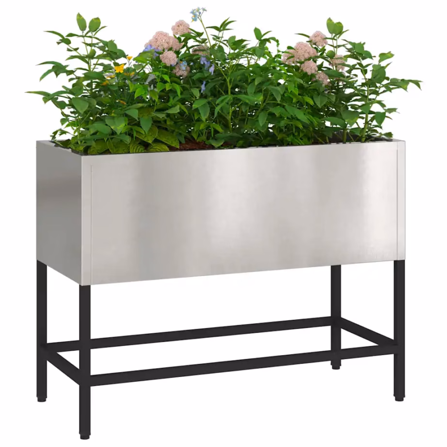 Tõstetud aiapott roostevabast terasest, hõbedane, 60 x 26 x 45 cm – 3