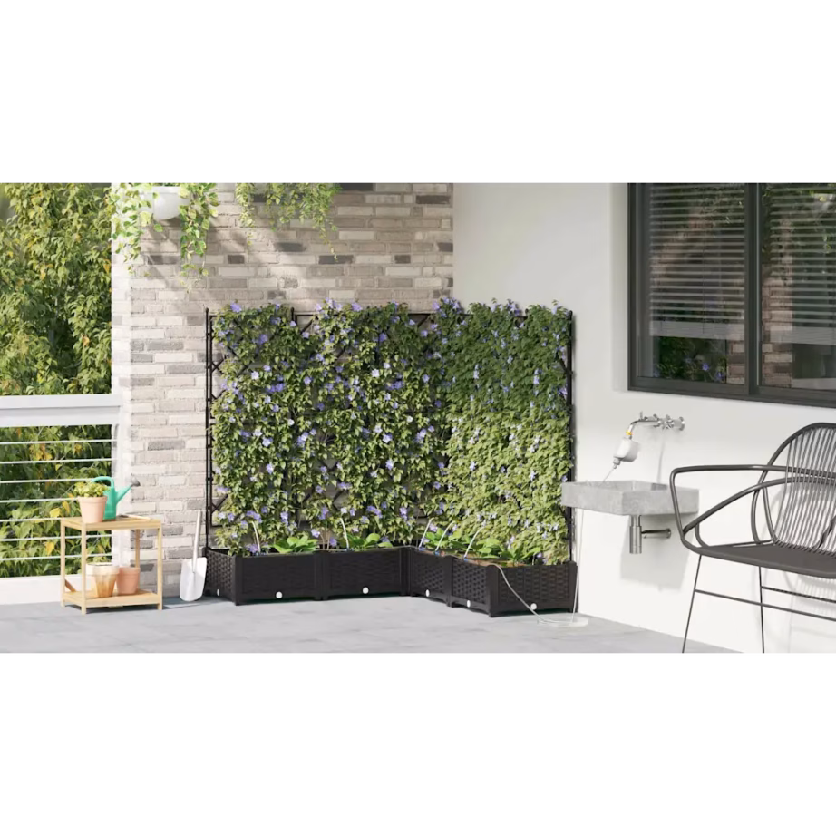 Aia istutuskastid trellise ja kastmissüsteemiga, 5 tk, must teras, 120 x 120 x 126 cm – 4