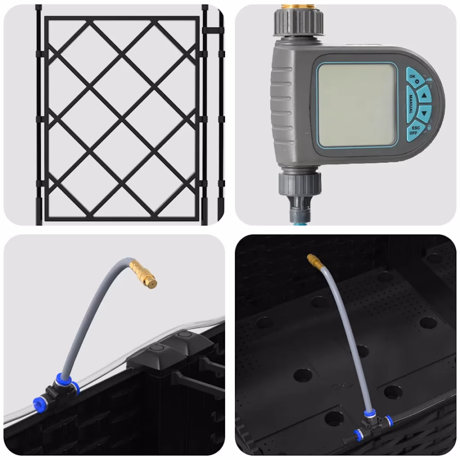 Aia istutuskastid trellise ja kastmissüsteemiga, 5 tk, must teras, 120 x 120 x 126 cm – 9