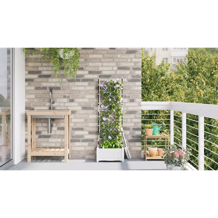 Aia istutuskast trellisega, terasest, valge, 40 x 40 x 125,5 cm – 4