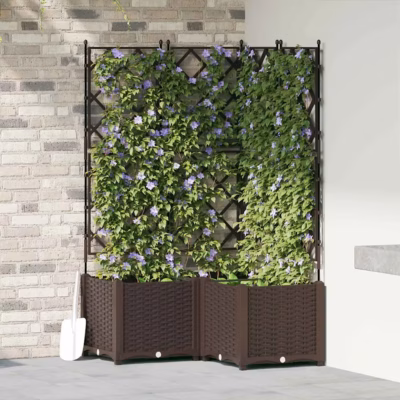 Trellisega aiataimede istutuskastid, 3 tk, pruun teras, 80 x 80 x 143 cm