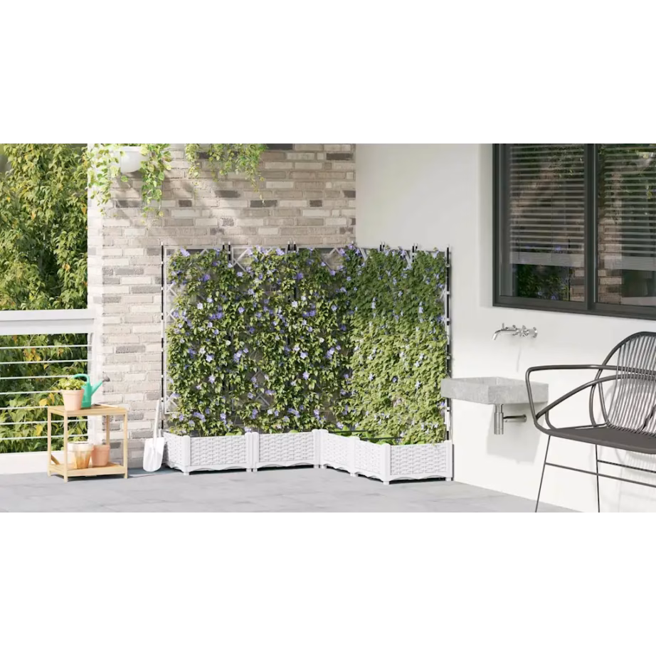 Trellisega istutuskastid ronitaimedele, 5 tk, valge teras, 120 x 120 x 125,5 cm – 4