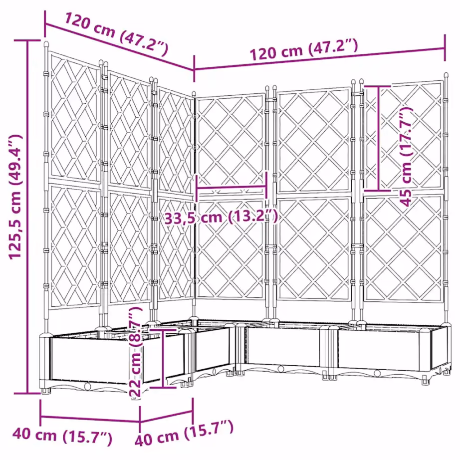 Trellisega istutuskastid ronitaimedele, 5 tk, valge teras, 120 x 120 x 125,5 cm – 9