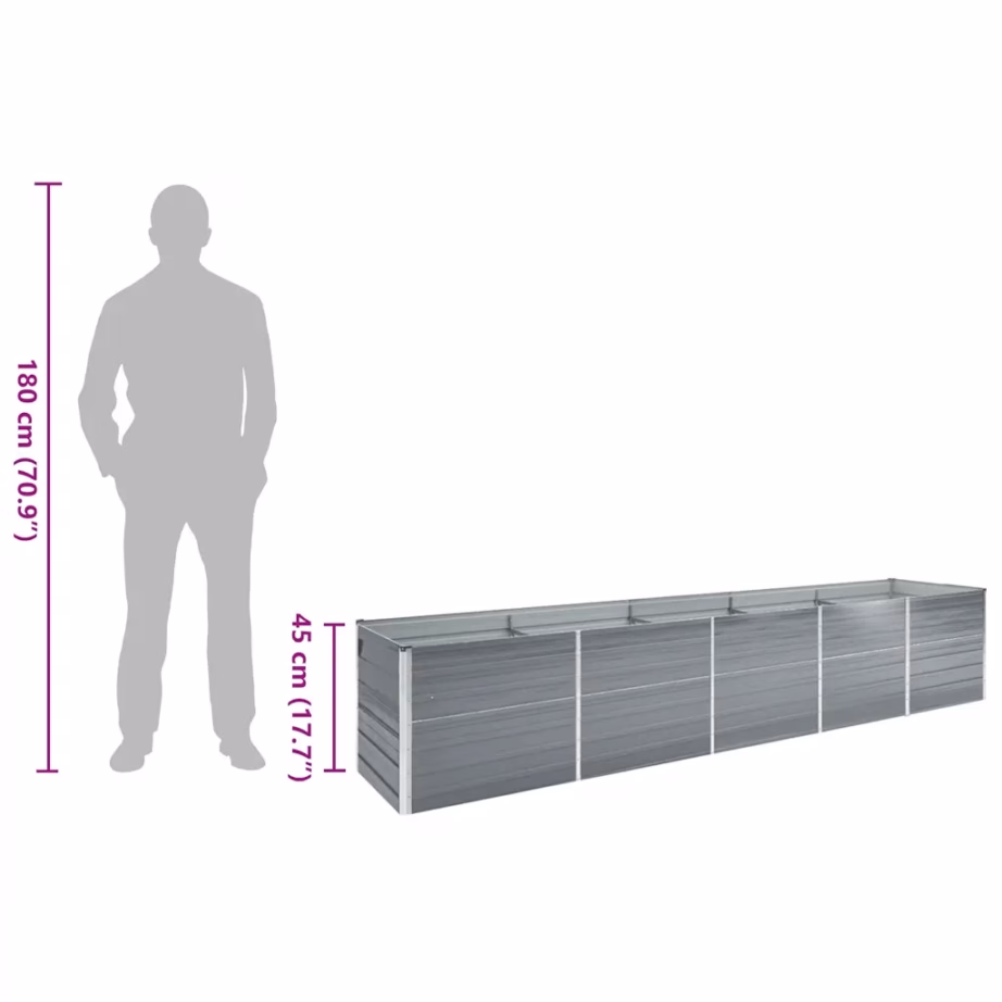 Tsingitud terasest aia taimelava, hall, 400 x 80 x 45 cm – 9