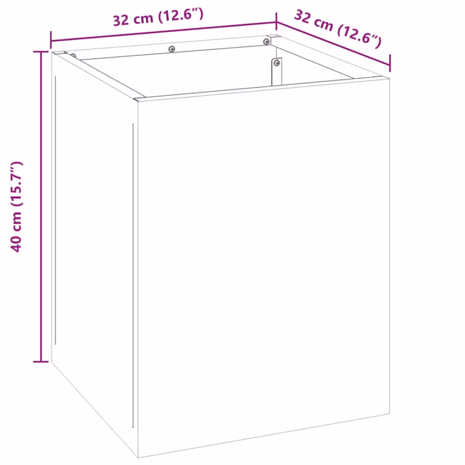 Ruudukujuline tsingitud terasest aiapott, hõbedane, 32 x 32 x 40 cm – 10