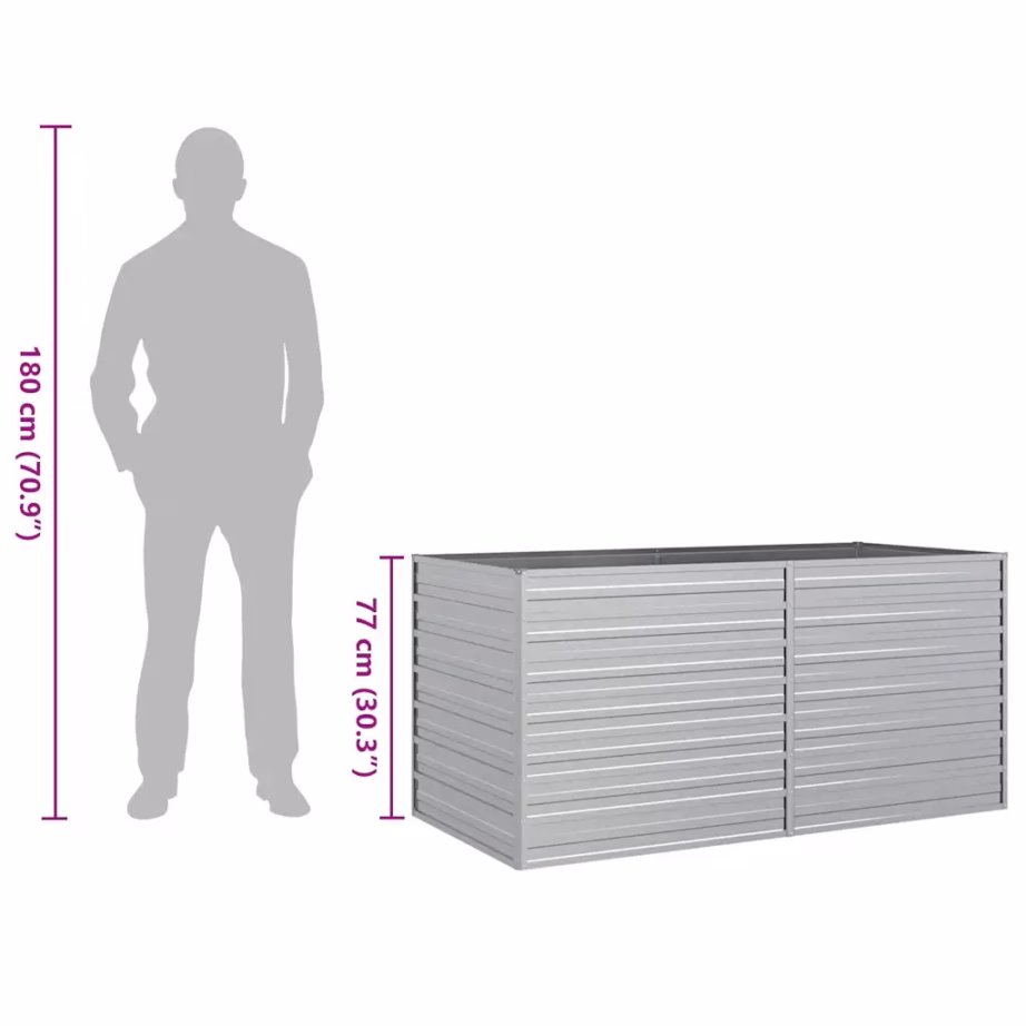 Tsingitud terasest peenrakast, hõbedane, 160 x 80 x 77 cm – 9