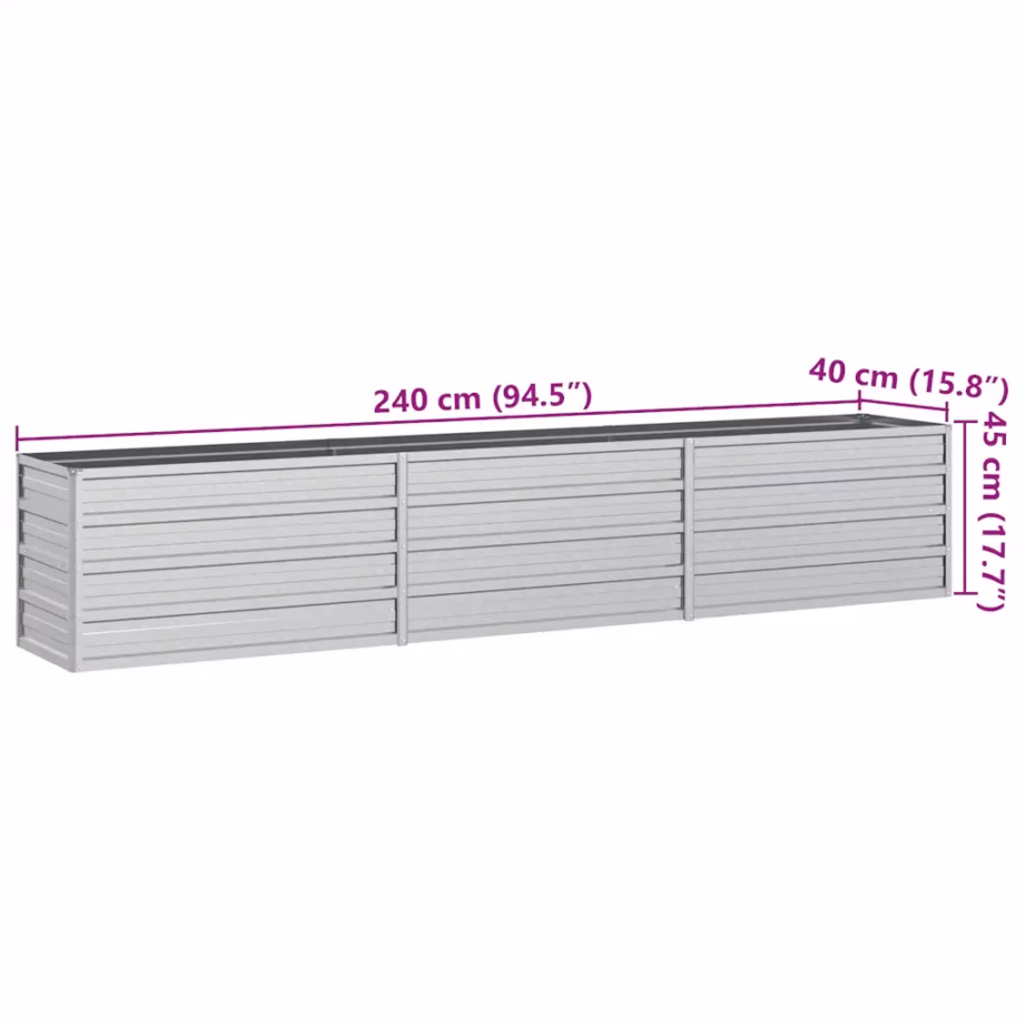 Tsingitud terasest peenrakast aeda, hõbedane, 240 x 40 x 45 cm – 7