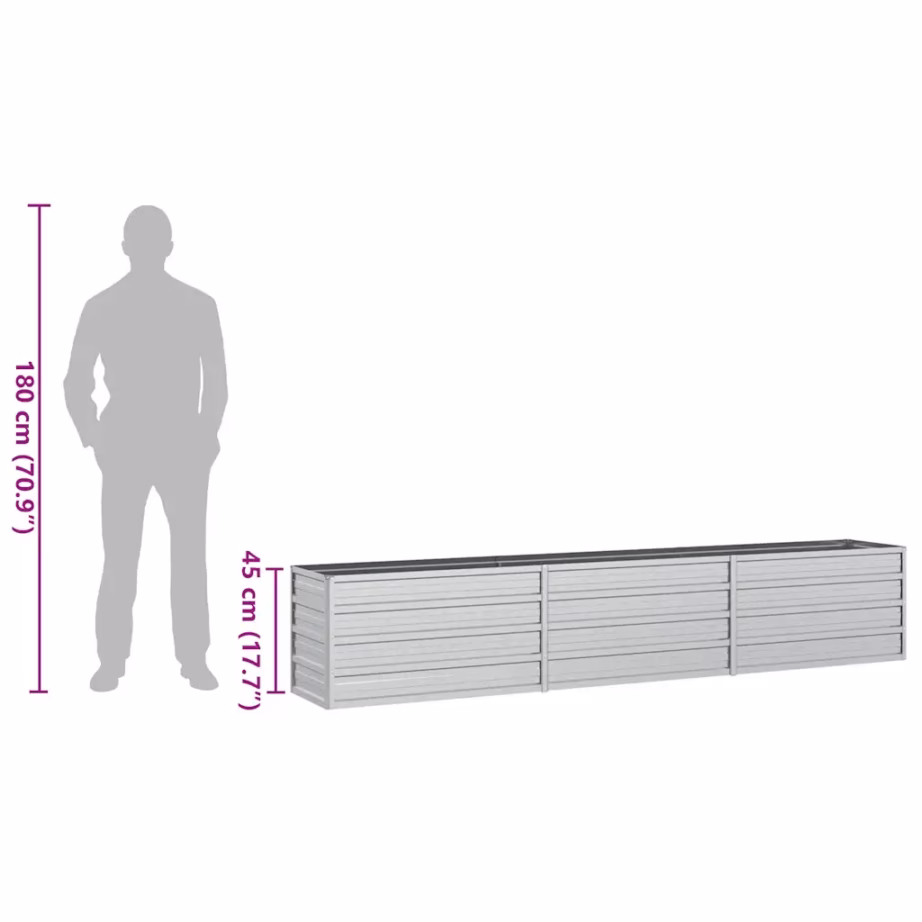 Tsingitud terasest peenrakast aeda, hõbedane, 240 x 40 x 45 cm – 8