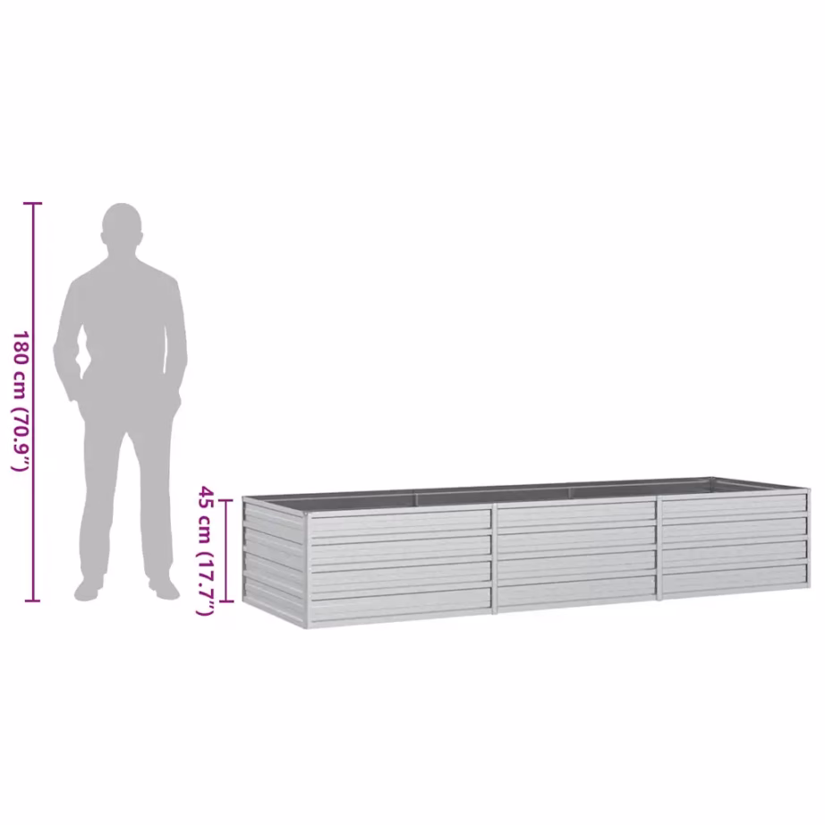 Tsingitud terasest peenrakast, hõbedane, 240 x 80 x 45 cm – 8