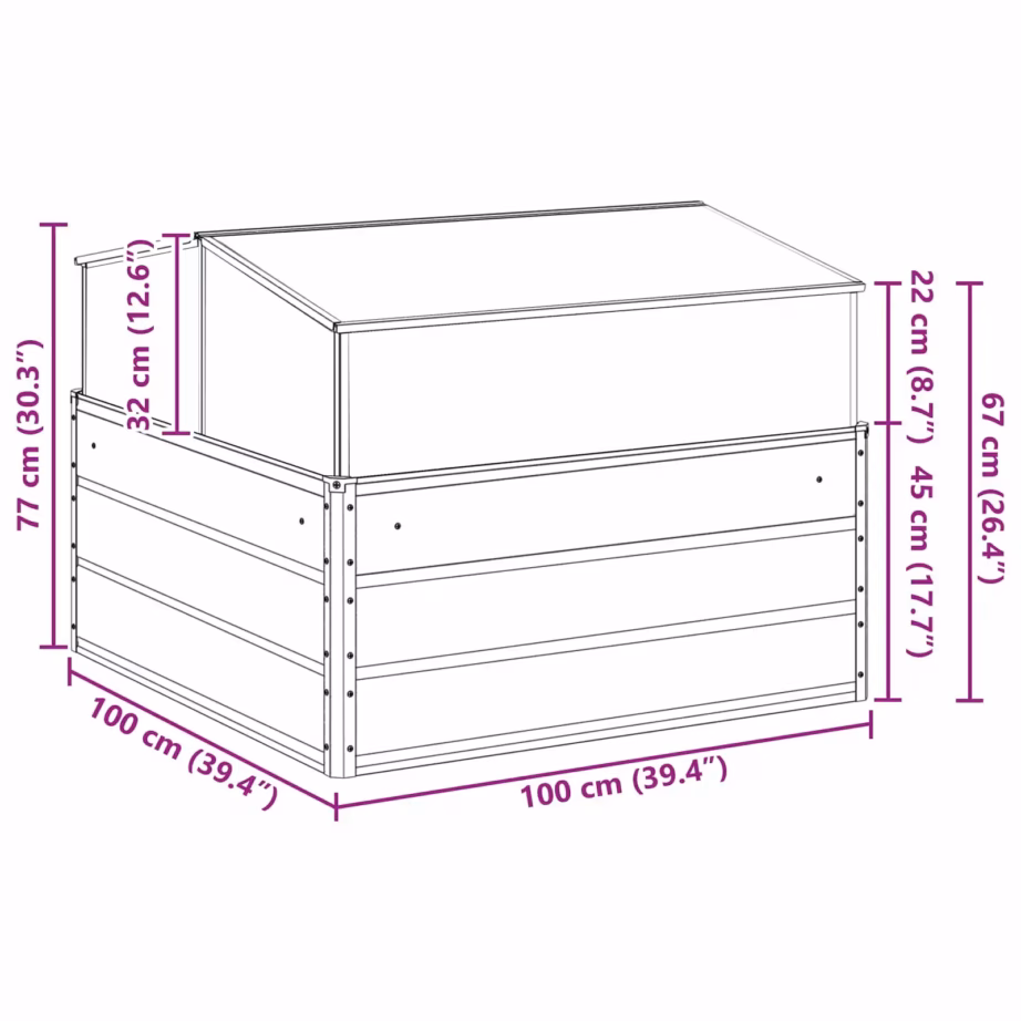 Tsingitud terasest taimekast, valge, 100 x 100 x 77 cm – 10