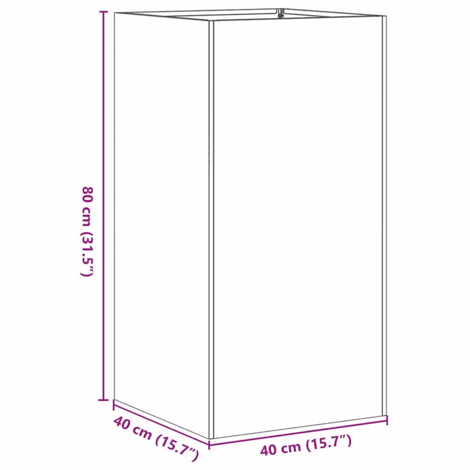 Kõrge taimekast tsingitud terasest, hõbedane, 40 x 40 x 80 cm – 10