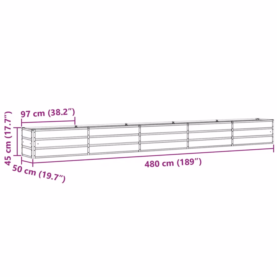 Pikk tsingitud terasest taimekast, valge, 480 x 50 x 45 cm – 7