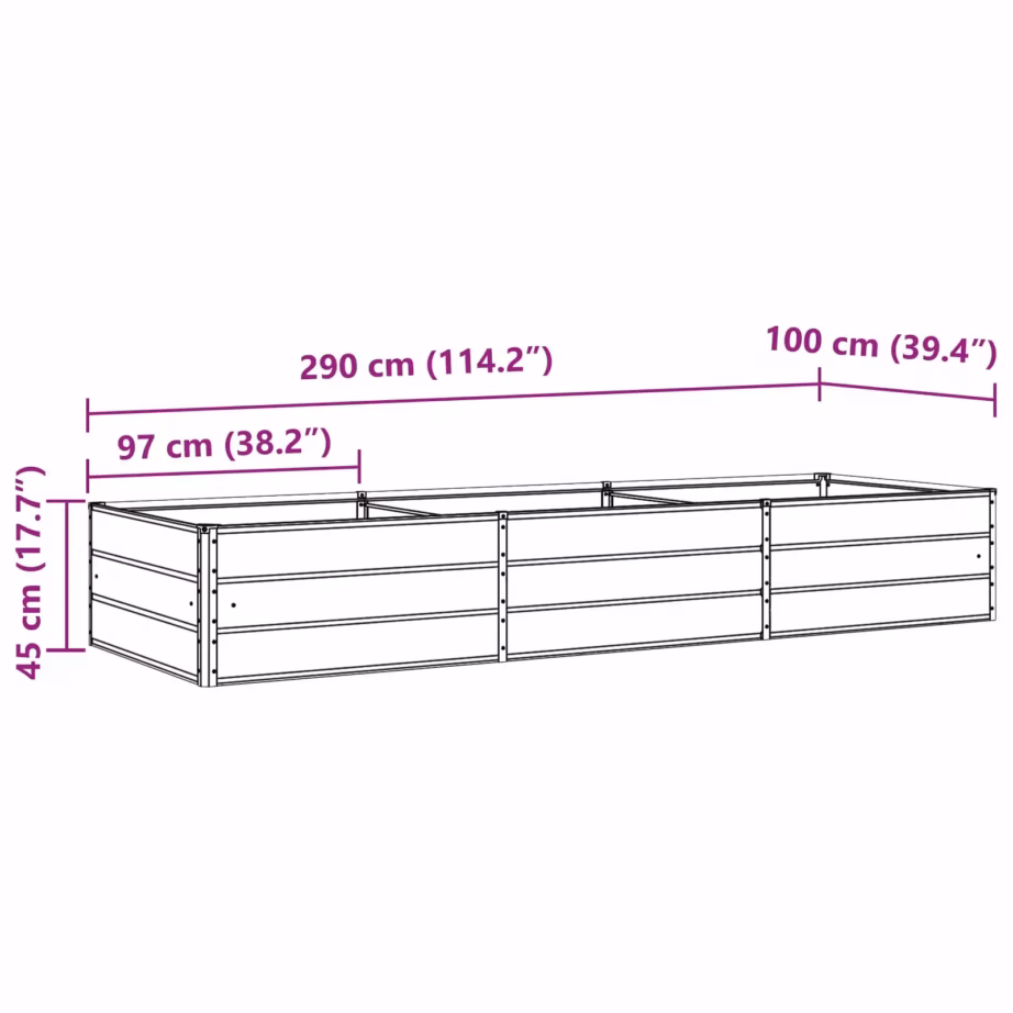 Suur tsingitud terasest taimekast, valge, 290 x 100 x 45 cm – 11