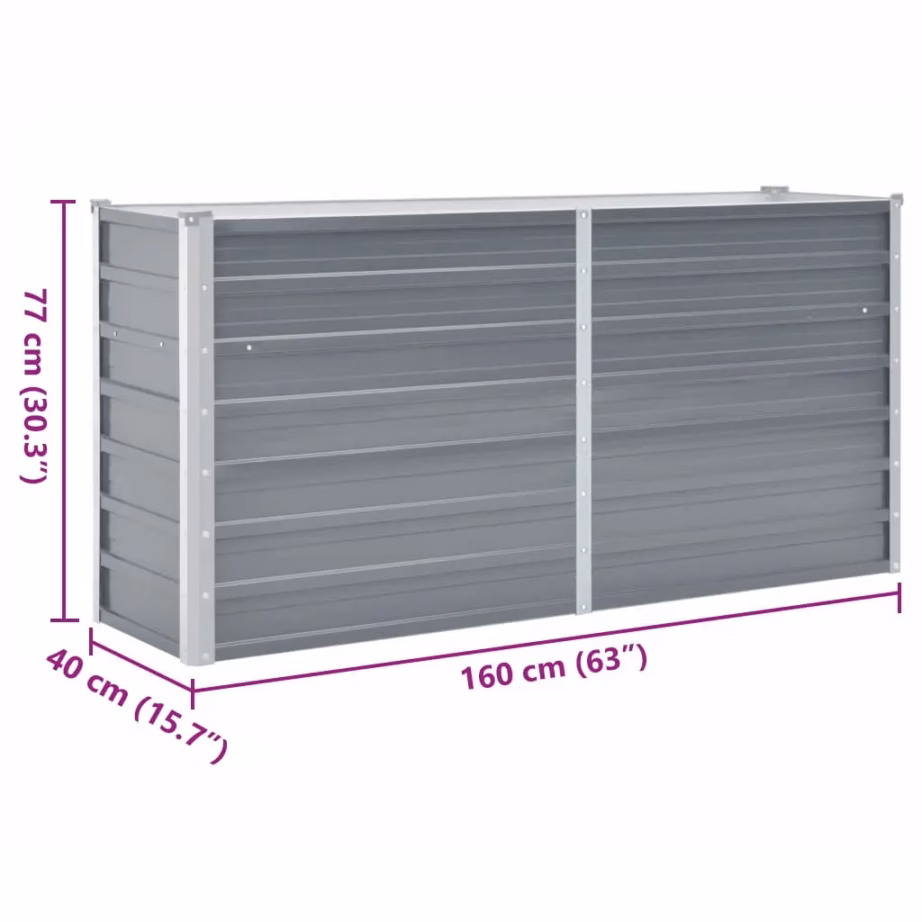 Tsingitud terasest taimelava, hall, 160 x 40 x 77 cm – 7