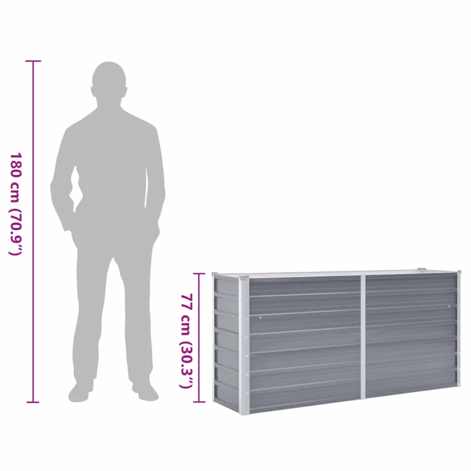 Tsingitud terasest taimelava, hall, 160 x 40 x 77 cm – 8