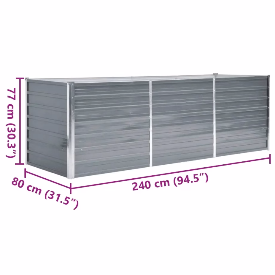 Metallist taimelava aeda ja rõdule, tsingitud teras, hall, 240 x 80 x 77 cm – 7