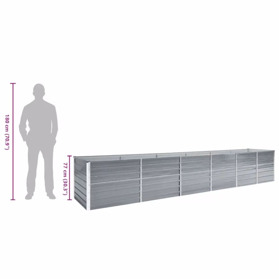 Tsingitud terasest kõrgendatud taimelava, hall, 480 x 80 x 77 cm – 9