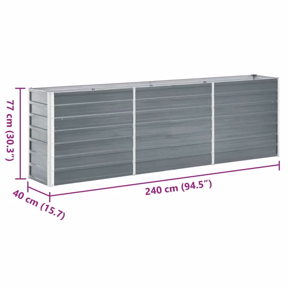 Tsingitud terasest taimelava, hall, 240 x 40 x 77 cm – 9