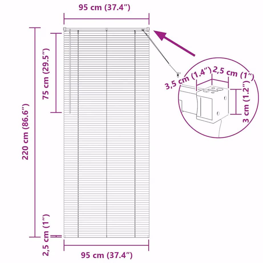 Veneetsia ruloo tumehallist alumiiniumist, 220 x 95 cm – 13