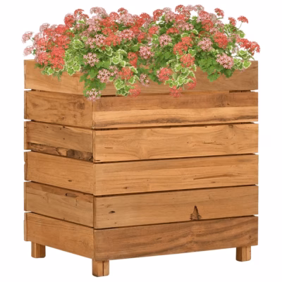 Puidust taimelava terasest alumise riiuliga, ümbertöödeldud tiigipuu, 50 x 40 x 55 cm