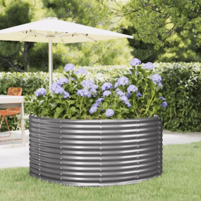 Ümmargune aia taimekast galvaniseeritud terasest, hall, läbimõõt 140 cm, kõrgus 68 cm