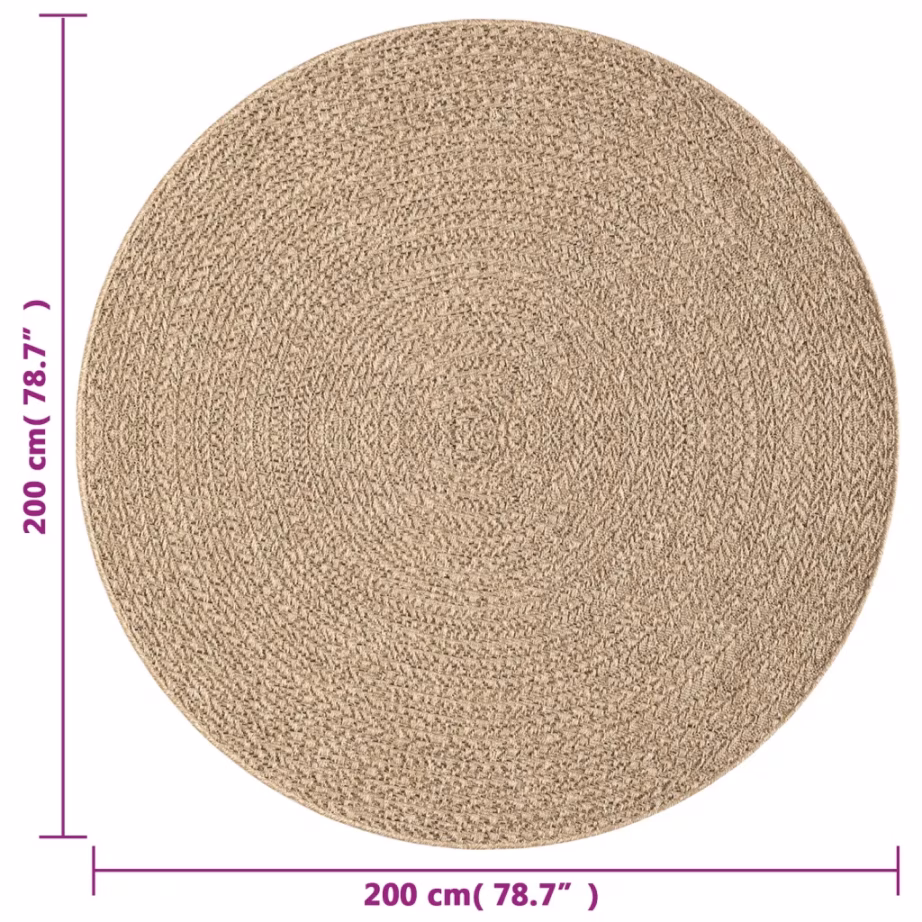 Ümmargune džuudimustriga vaip ZIZUR, pruun, sise- ja õueruumidesse, PP, Ø 200 cm – 7