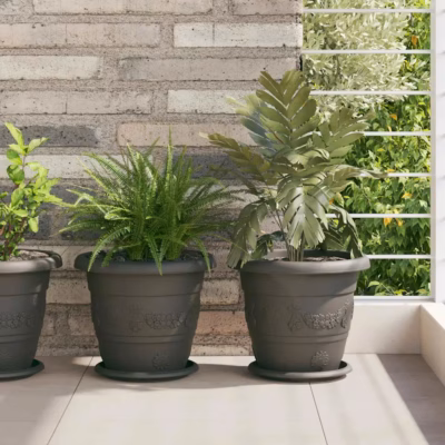 Ümmargune plastist lillepott äravooluavadega, must, 6 tk, Ø 26 x 21,5 cm