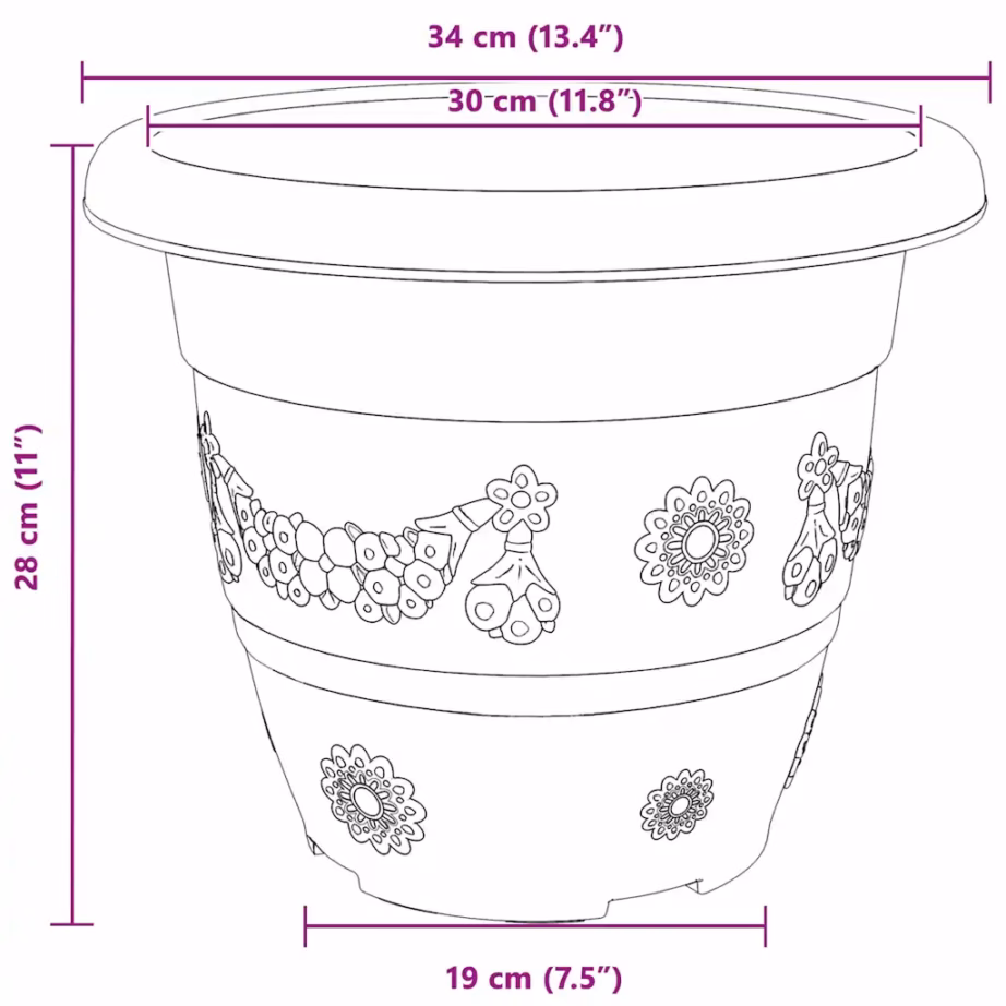 Ümmargune plastlillepott äravooluavadega, 6 tk, must, Ø 26 x 21,5 cm – 9