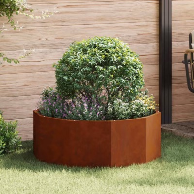 Ümmargune taimekast roostevärvi terasest, 90 x 90 x 35 cm