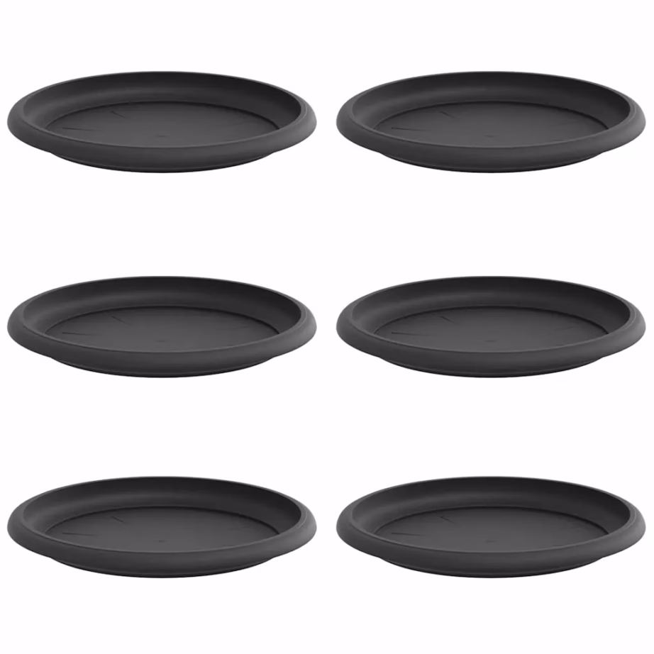 Ümmargused lillealused sise- ja välitingimustesse, 6 tk, must plast, Ø 19 x 2 cm – 2