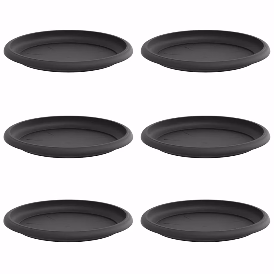 Ümmargused plastmassist lillealused, 6 tk, must, Ø 17,5 x 2 cm – 2