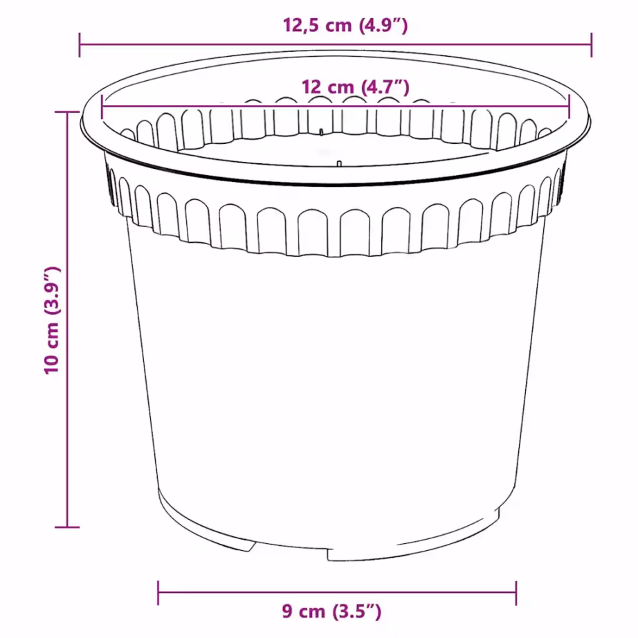 Ümmargused plastlillepotid, 6 tk, mustad, Ø 12,5 x 10 cm – 9