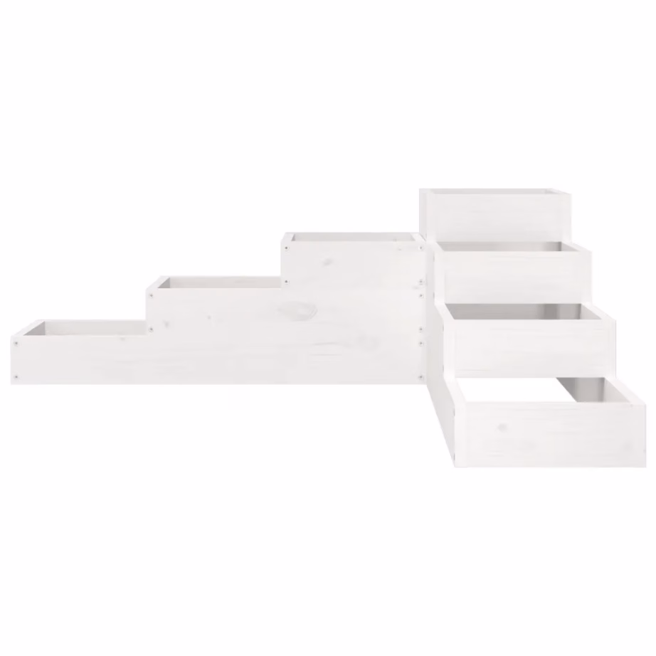 4-tasandiline L-kujuline aia taimekast, valge männipuidust, 106 x 104,5 x 36 cm – 4