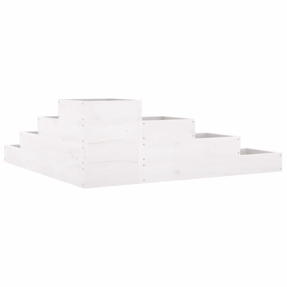 4-tasandiline L-kujuline aia taimekast, valge männipuidust, 106 x 104,5 x 36 cm – 6