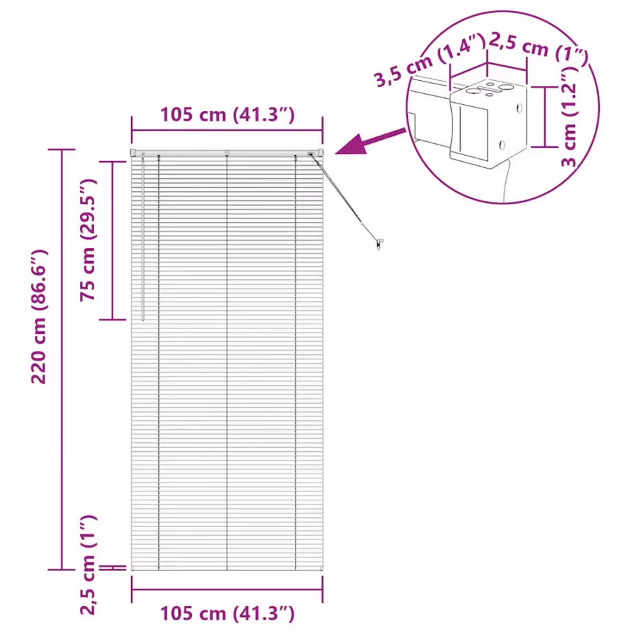 Valge alumiiniumist Veneetsia ruloo valguse ja privaatsuse reguleerimiseks, 220 x 105 cm – 13